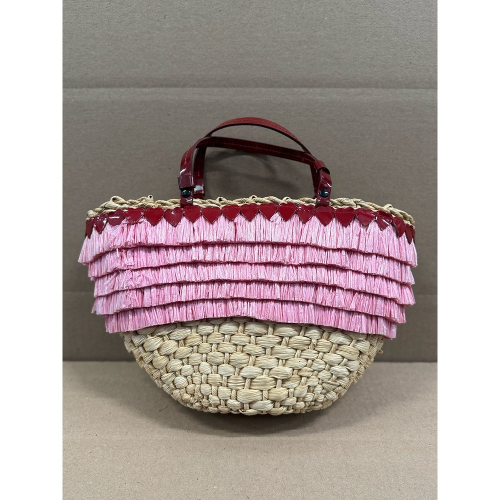 Serpui Marie Designer Woven Straw Hat Summer Pink Bag